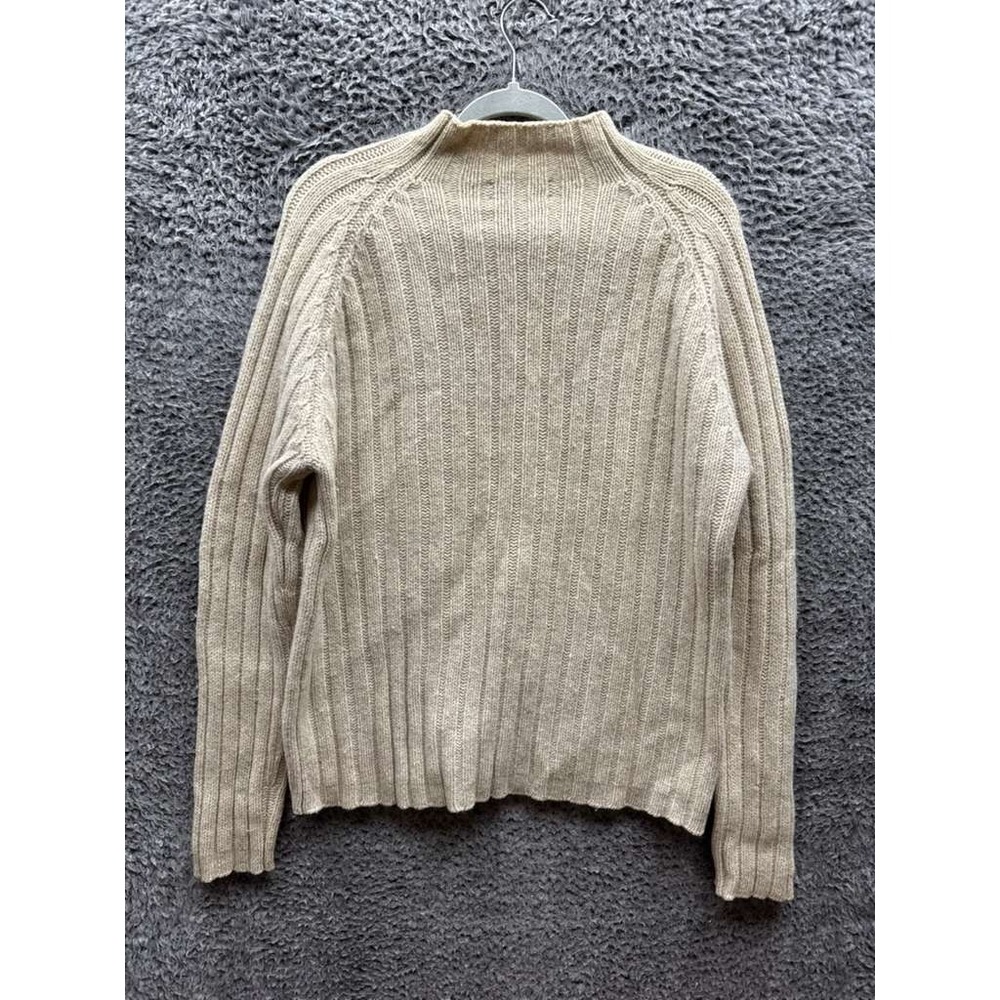 J. Crew Ribbed Knit 100% Wool Mock Neck Pullover Sweater Beige Womens Size L
